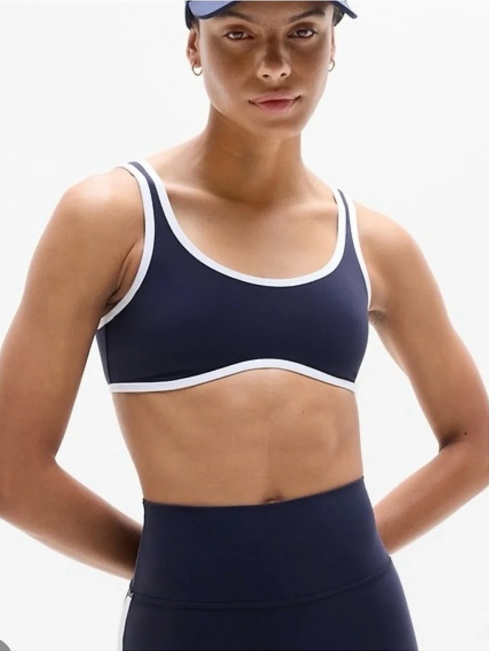 Athleta Navy Sports Bralette with White Contrast Trim